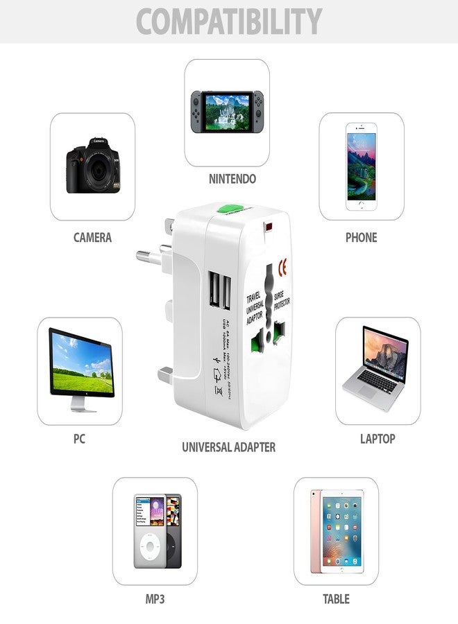 بيفالو محول سفر عالمي من بيفالو مزود بمنفذي شحن USB AC/DC بقوة 6 أمبير/5 فولت وبطارية 1000 مللي أمبير، قابس طاقة متعدد الأغراض، محمول، مناسب للسفر الدولي، للهاتف والكاميرا والكمبيوتر المحمول (عبوة من قطعة واحدة، أبيض) - Image 4